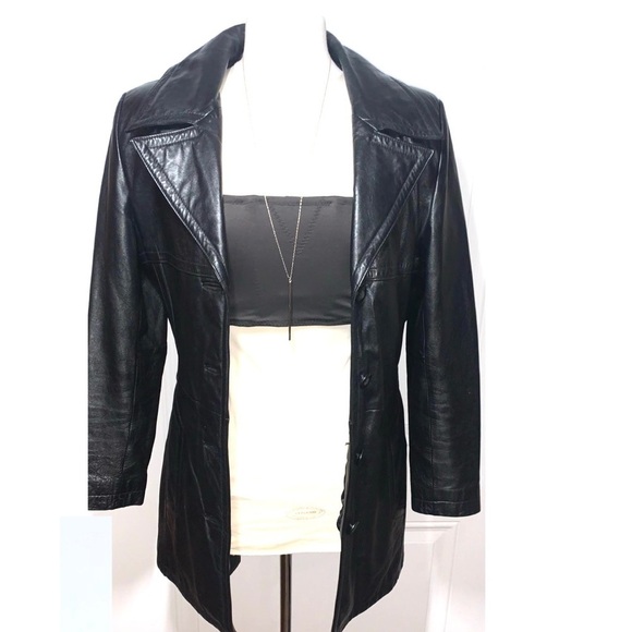 Vintage Wilsons Black Leather Blazer Jacket with belt Women’s M - Picture 3 of 12